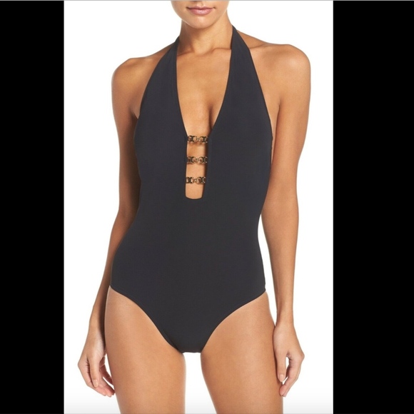 NEW $218 Tory Burch Gemini Link One-Piece‎ Swimsuit in Black [SZ XS ] #2271